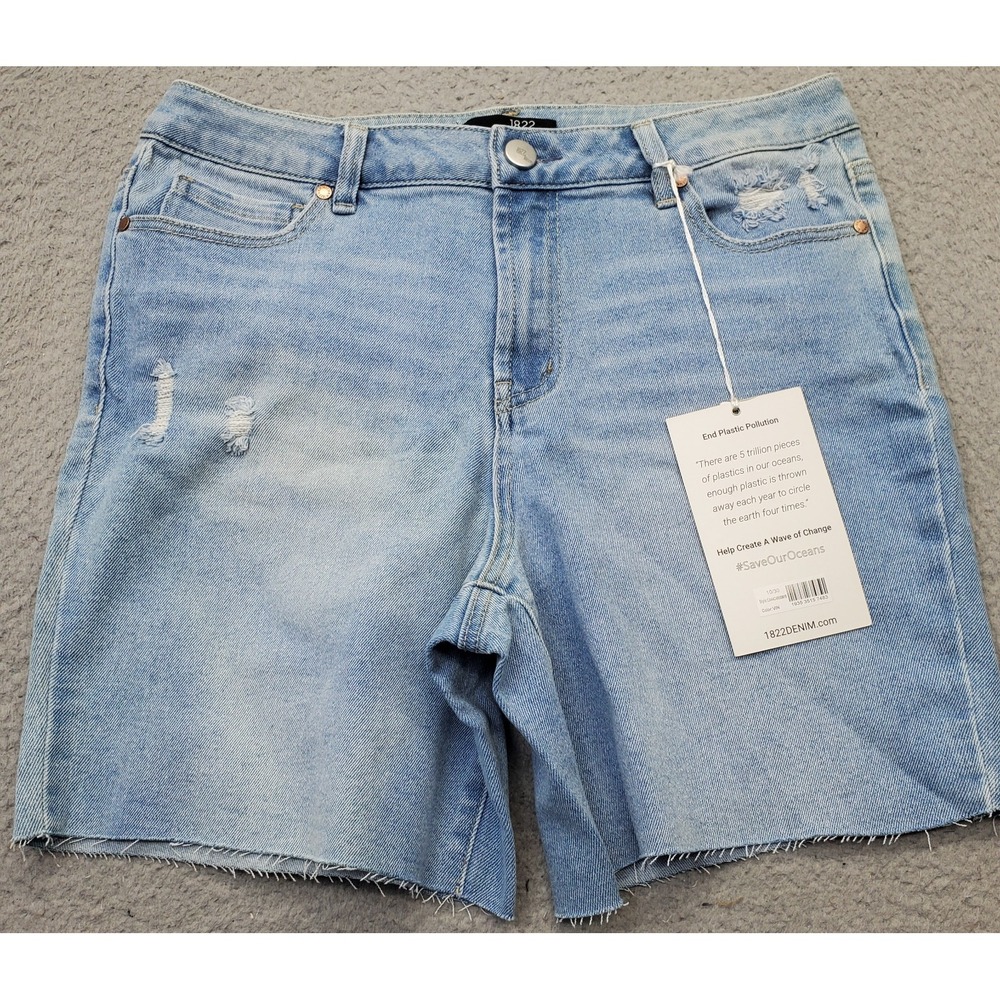 1822 Denim Mid Thigh Shorts Womens 10/30 Blue 5 Pockets High Rise Ripped Raw Hem